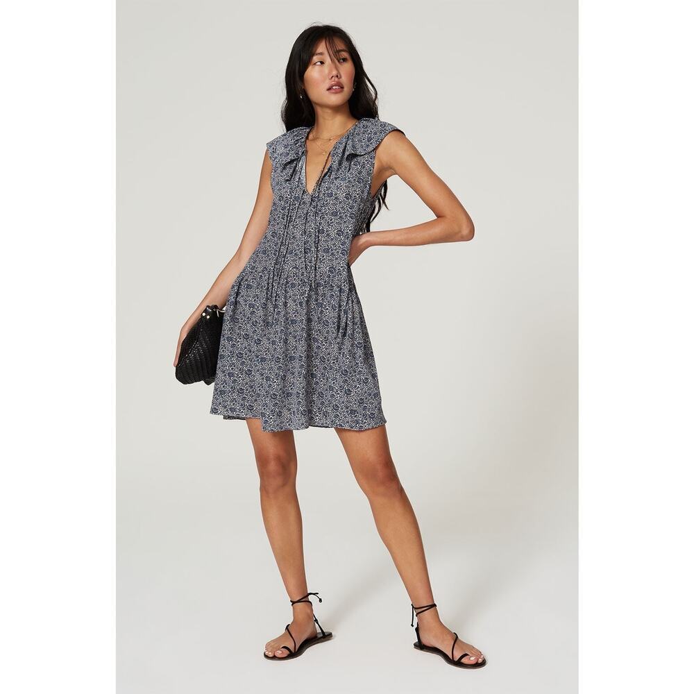REBECCA TAYLOR Blue Printed Dainty Ties Vine Printed Light Dress Size Medium